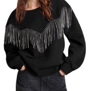 Allsaints Jaime Tassel Sweatshirt Small Black